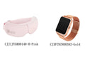 White and pink smart watch and eye massager with suede cloth mask on display