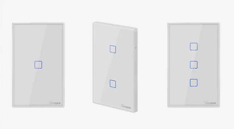 White tempered glass smart touch wall switch with single gang design on a wall