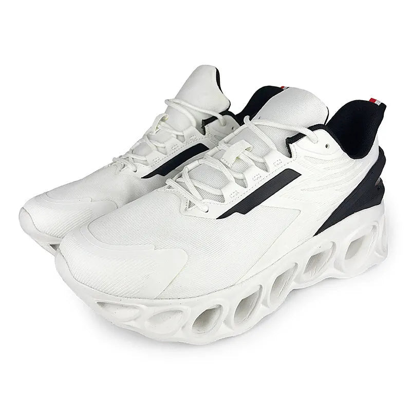 Men's low-top lace-up casual trainers in black with breathable mesh upper and lightweight sole.