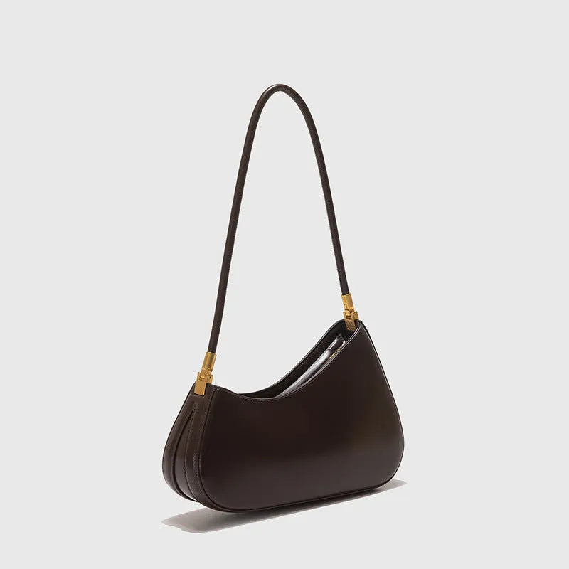 Women's oval retro underarm bag in PU leather with single shoulder strap and zipped compartment