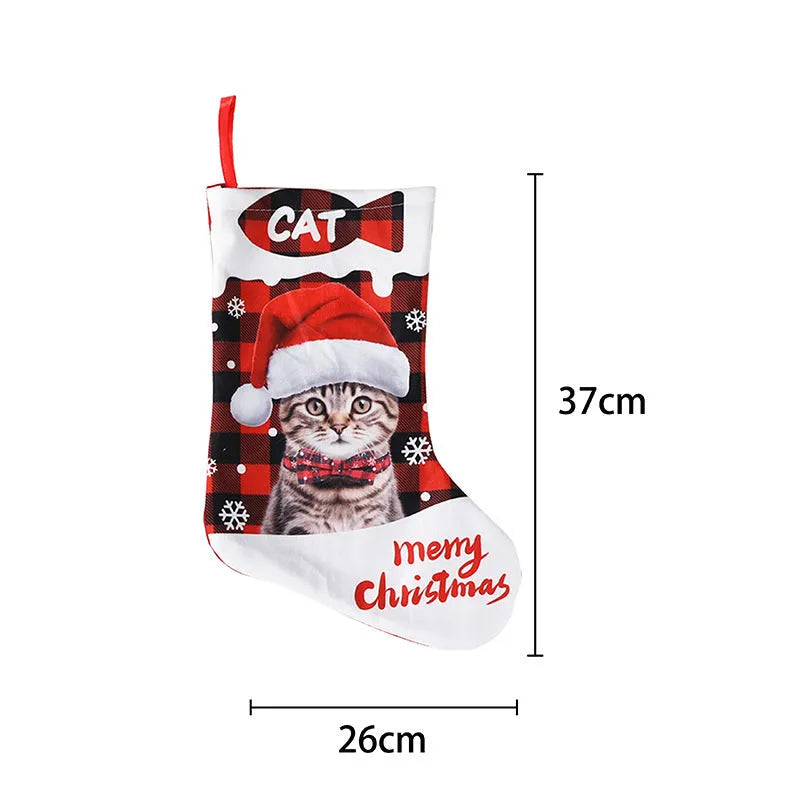 Green and black plaid cloth Christmas banner with puppy design, measuring 26x36cm.