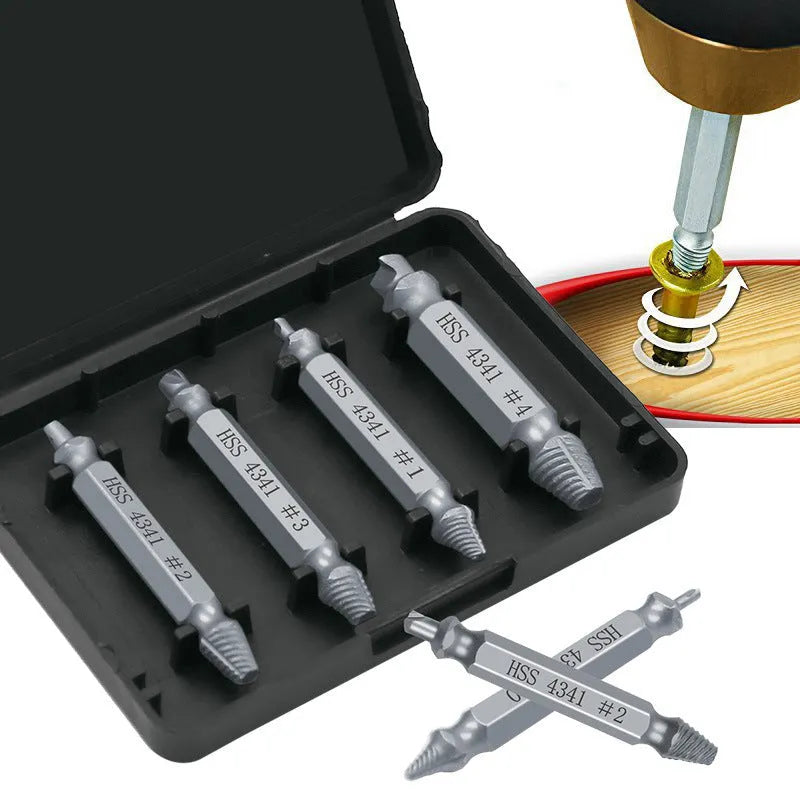 6-piece slip-tooth head screw remover set with high-speed steel construction for stripped screw removal