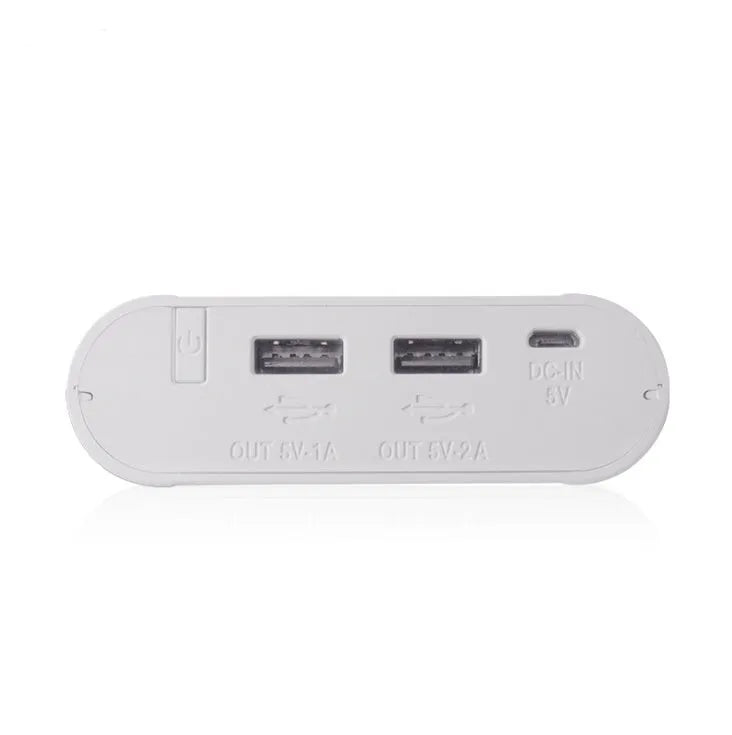 Black and white DIY mobile power box and 18650 battery charger with LCD screen and USB ports.
