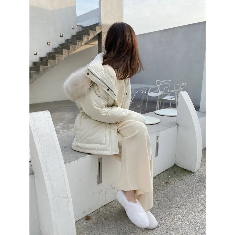 Women's thick knitted wide-leg trousers in high waist straight leg style for winter wear