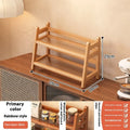 Bamboo and acrylic 2-layer tabletop teacup storage rack in primary colour with cups placed on shelves