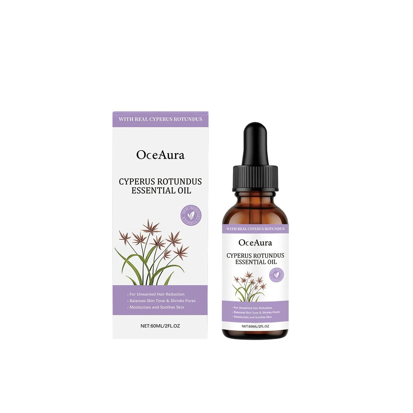 60ml bottle of fragrant hair removal treatment oil with natural extracts
