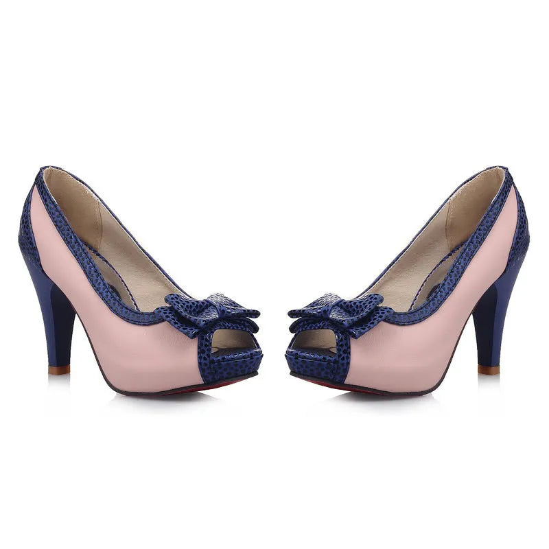 Women's plain artificial leather high heels with shallow mouth and fish toe in beige
