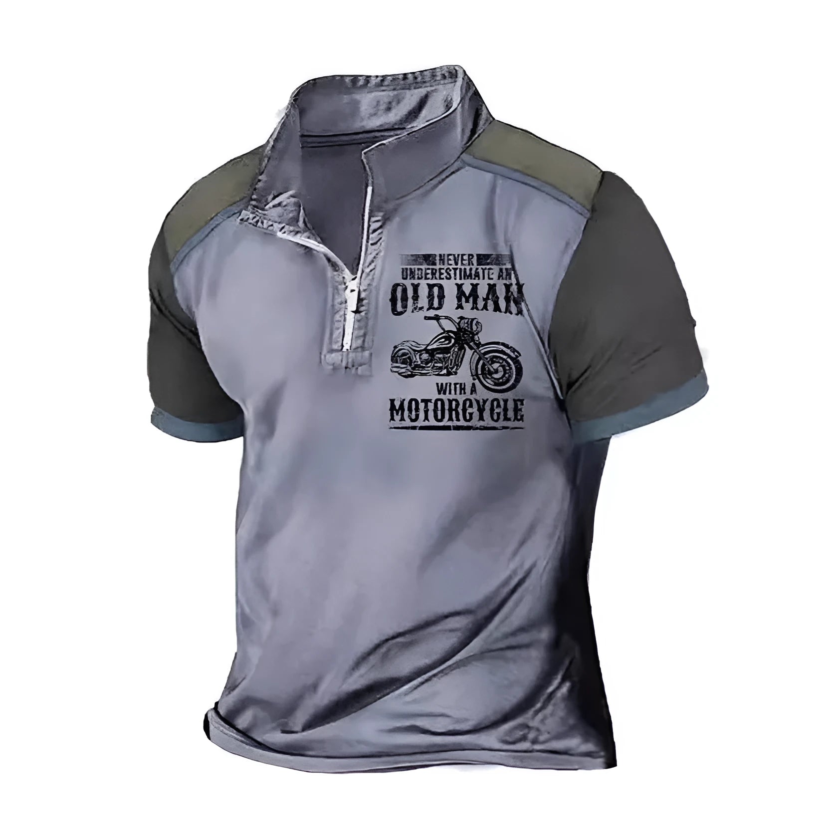 Men's casual short-sleeve polo shirt with lapel collar and printed letter pattern.