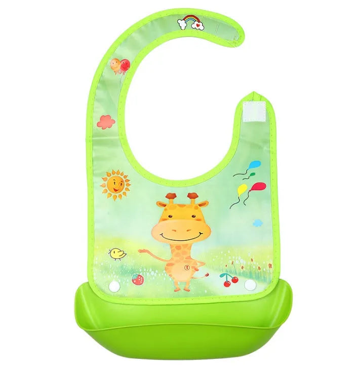Cartoon baby PVC three-dimensional bib with blue koala design and waterproof silicone pocket