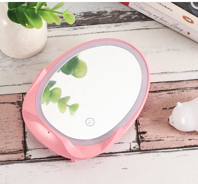 White vertical wireless charger with vanity mirror and fill light, 125x94x30mm, Micro USB, 5W charging