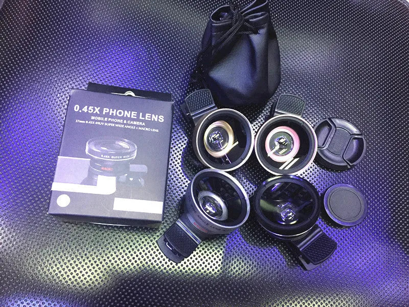 0.45X wide angle mobile phone lens in metallic finish attached to smartphone