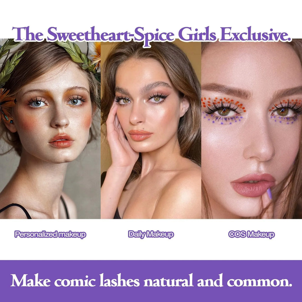 Manga cosplay false eyelashes in natural wispy styles 007, 008, and 009 with black plastic terriers
