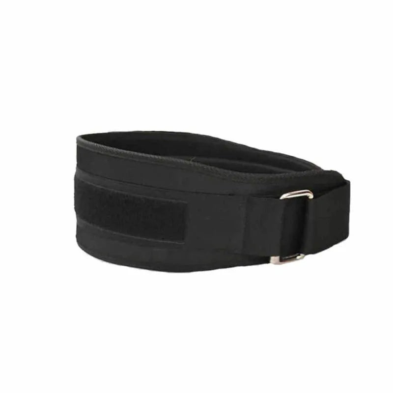 Fitness ventilation waist protection belt in black with steel ring support, EVA and nylon construction