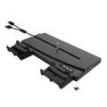 PS5 multi-function charger stand in black with USB cable, holding console and Bluetooth controller
