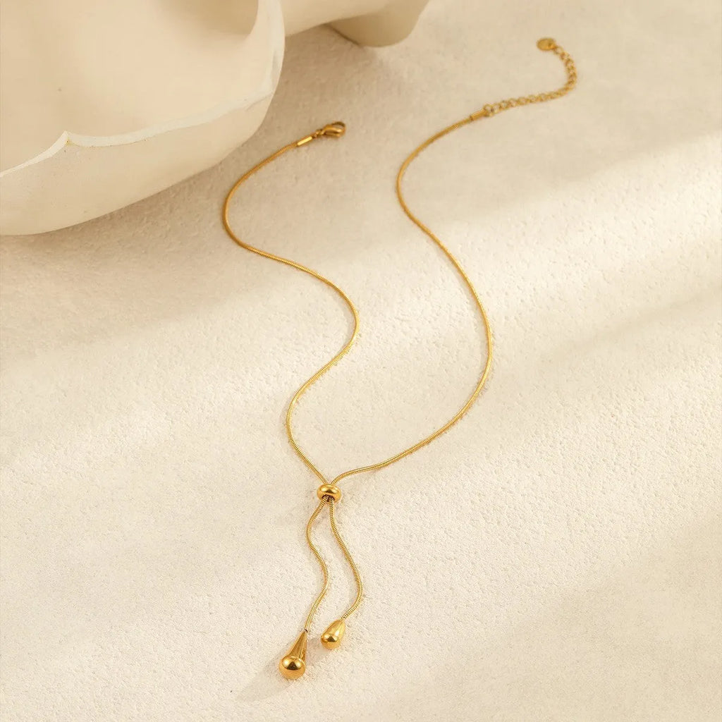 Tassel water drop earrings Y word chain geometric drop shape stainless steel 18K electroplated women