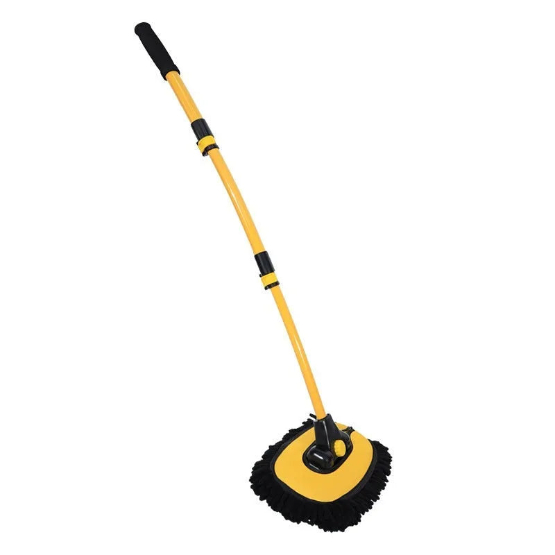 Telescopic curved rod car wash mop with yellow chenille brush head and aluminium alloy shaft