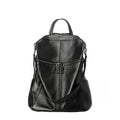 Genuine leather women's retro backpack showing sewing thread details and sandwich pocket
