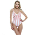 Women's vertical one-piece swimsuit in polyester with v-neck design in black colour