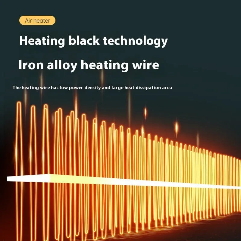 Compact white electric desktop heater with ventilation grille on a desk.