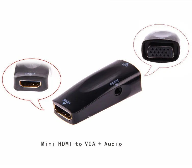 Compact black and white HDMI to VGA adapter converter showing dimensions.