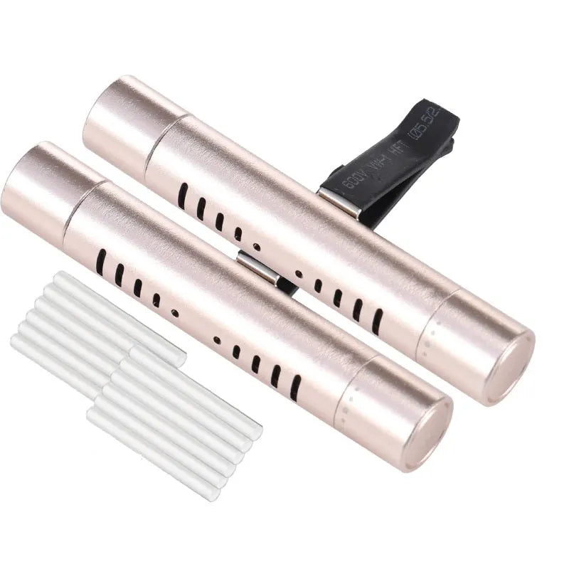 Solid metal car air vent clip air freshener with odourless incense sticks in one of five colour options.