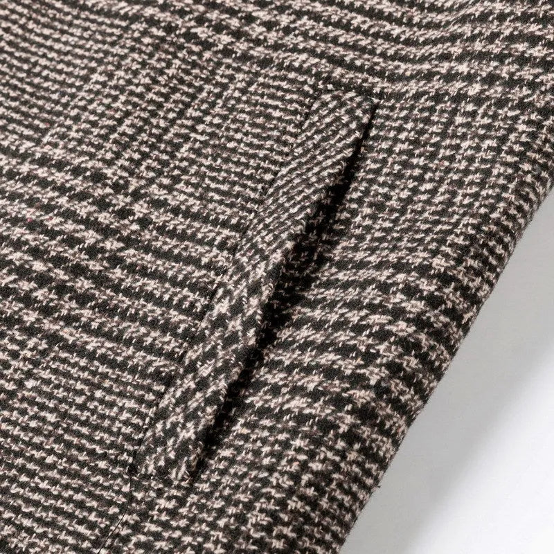 Autumn men's casual check lapel jacket in gray, loose fit with welt pocket, front view