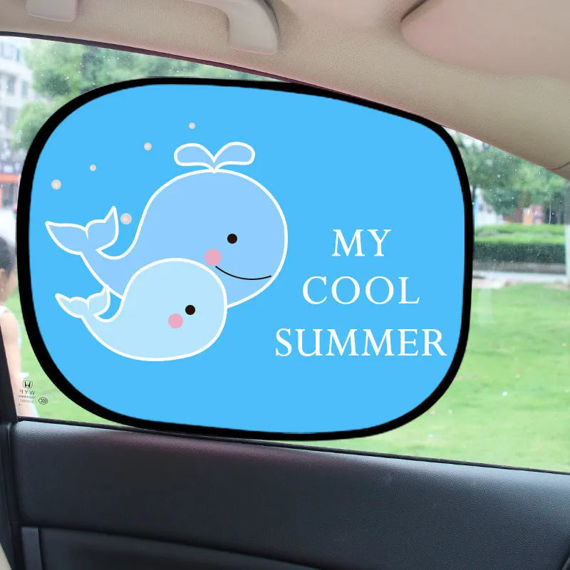 Electrostatic adsorption car side window sunshade with animal designs on nylon mesh