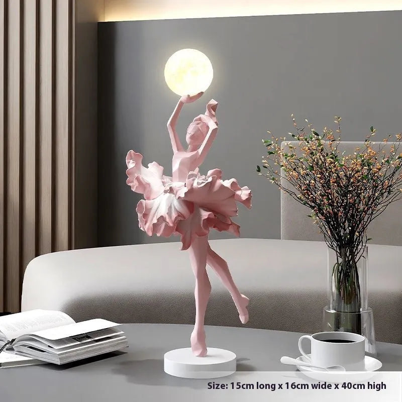 Art Girl Atmosphere small USB night lamp in resin, shown in Black Gold, White, Pink, and Light Blue colour options.
