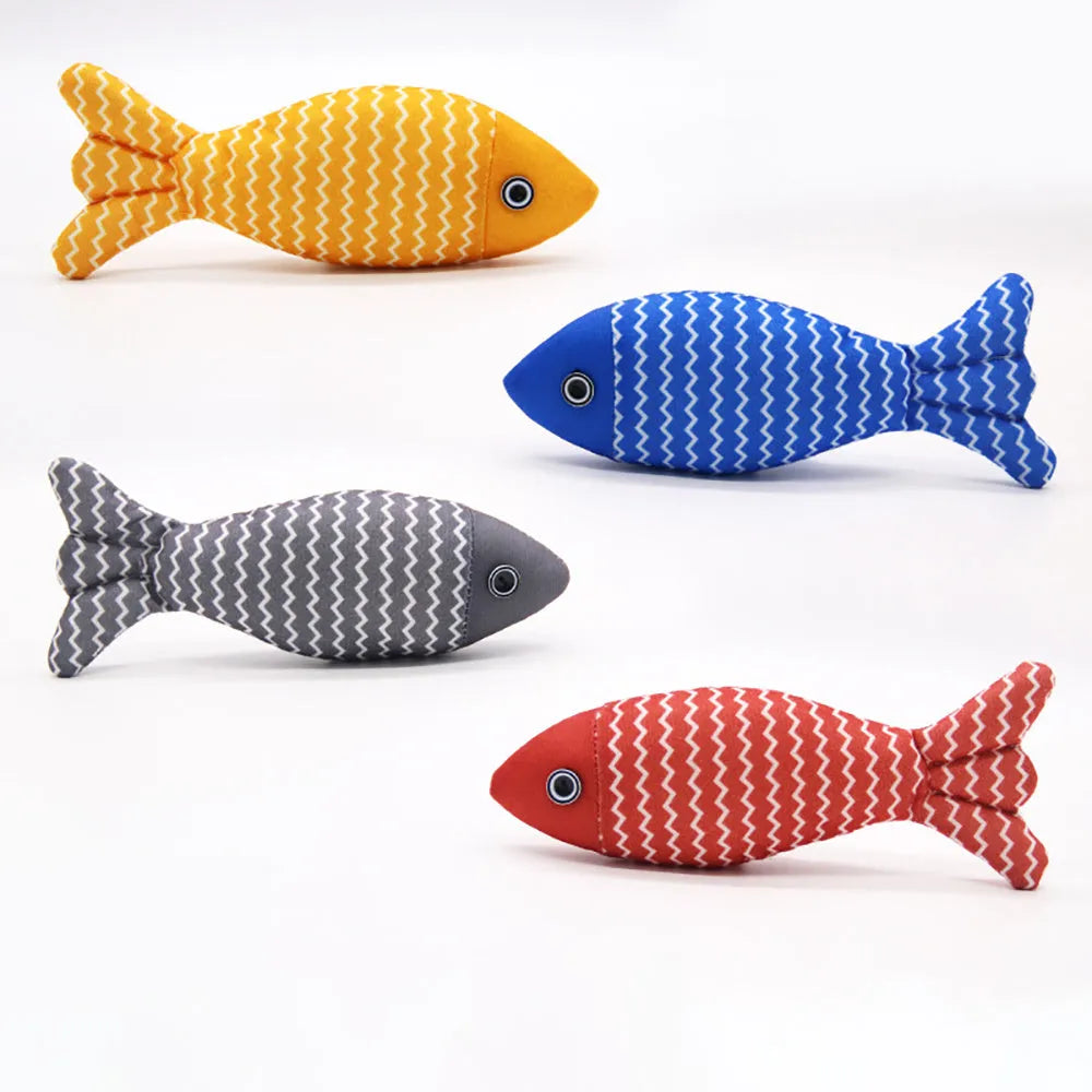 Burlap fish catnip toy with crinkle sound, soft plush material, 8.27 inches long