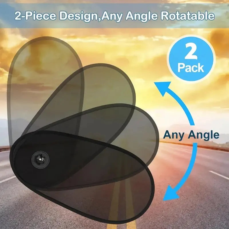 Black breathable mesh car sun shade stretched over a car side window, showing suction cups.