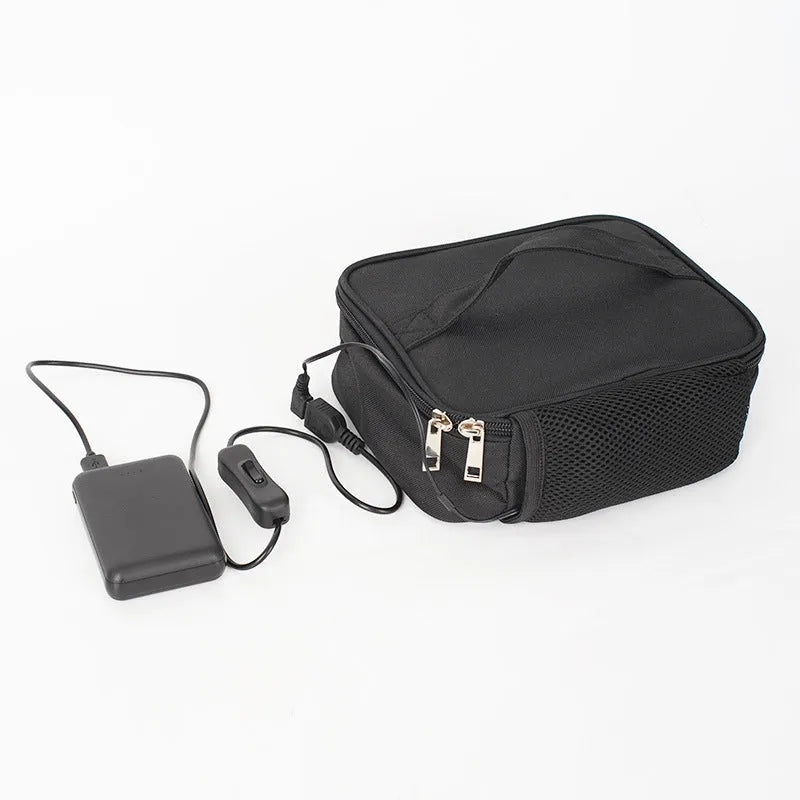 Black USB heating thermal lunch bag with Oxford cloth material and car power adapter