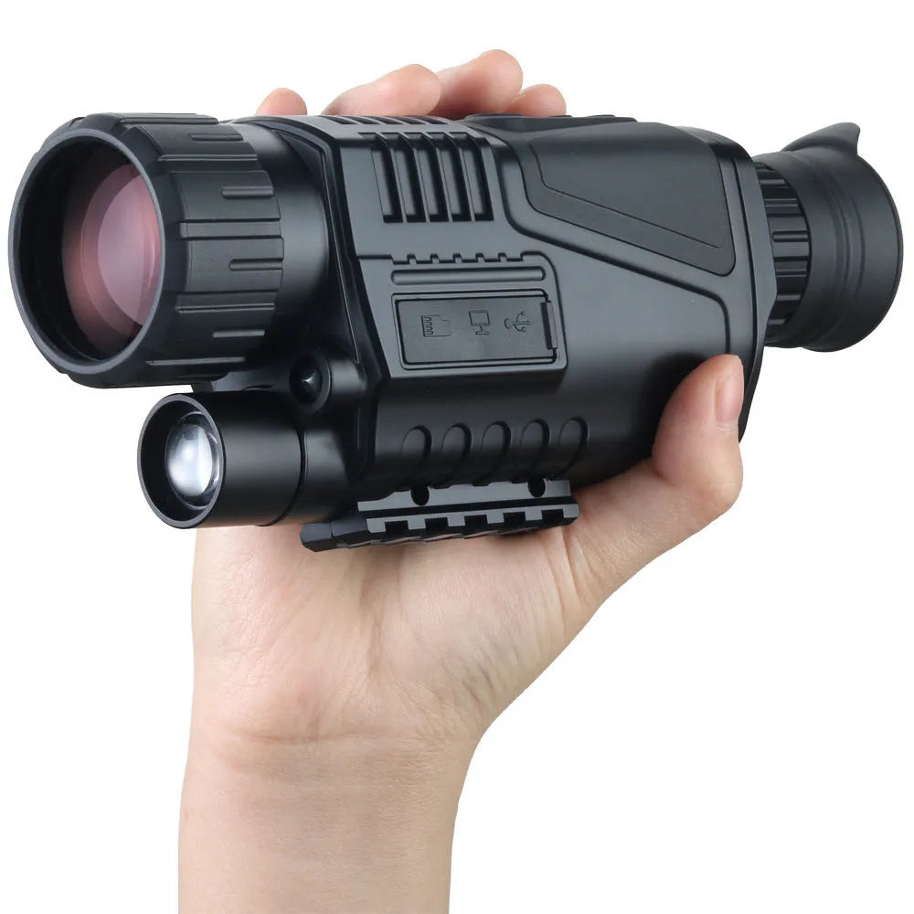 NV300 black infrared digital night vision telescope with 40mm lens, rubber coating, and storage bag.