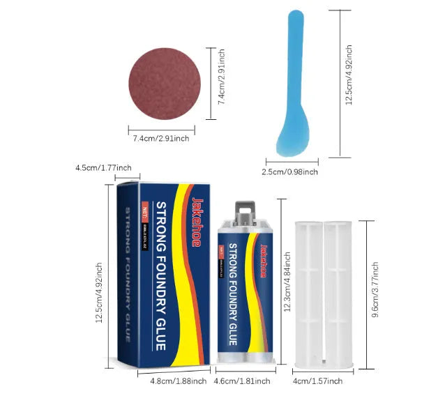 85ml dual-cartridge epoxy metal sealant glue kit with push rod and scraper for stainless steel copper aluminium repairs.