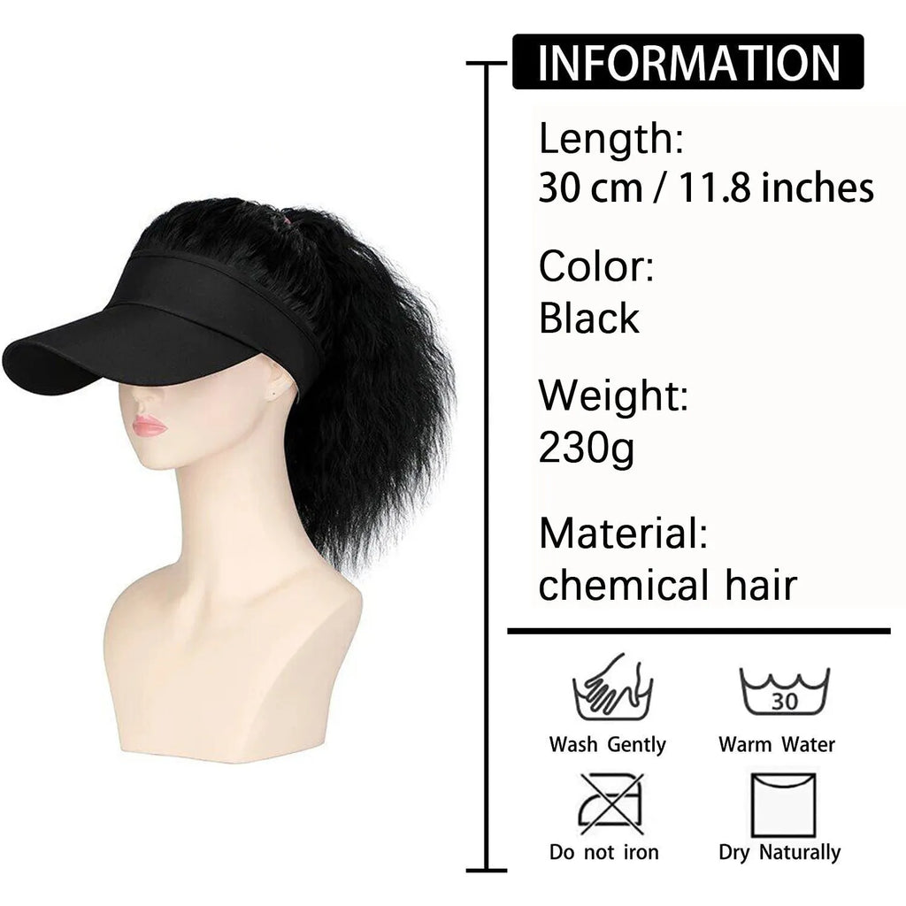 Short synthetic wig with horse tail waves style on a nude hat base, shown in a dark brown colour.
