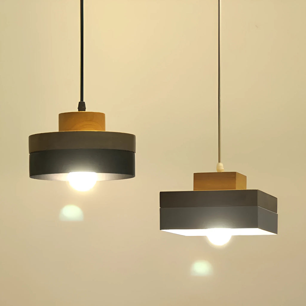 Japanese style solid wood chandelier with zinc alloy details in matte black or white finish