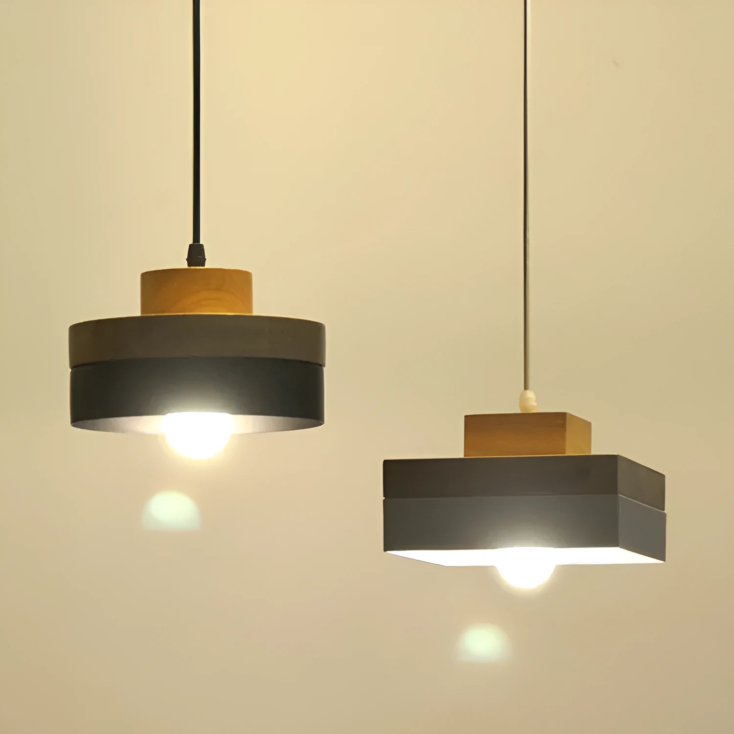Japanese style solid wood chandelier with zinc alloy details in matte black or white finish