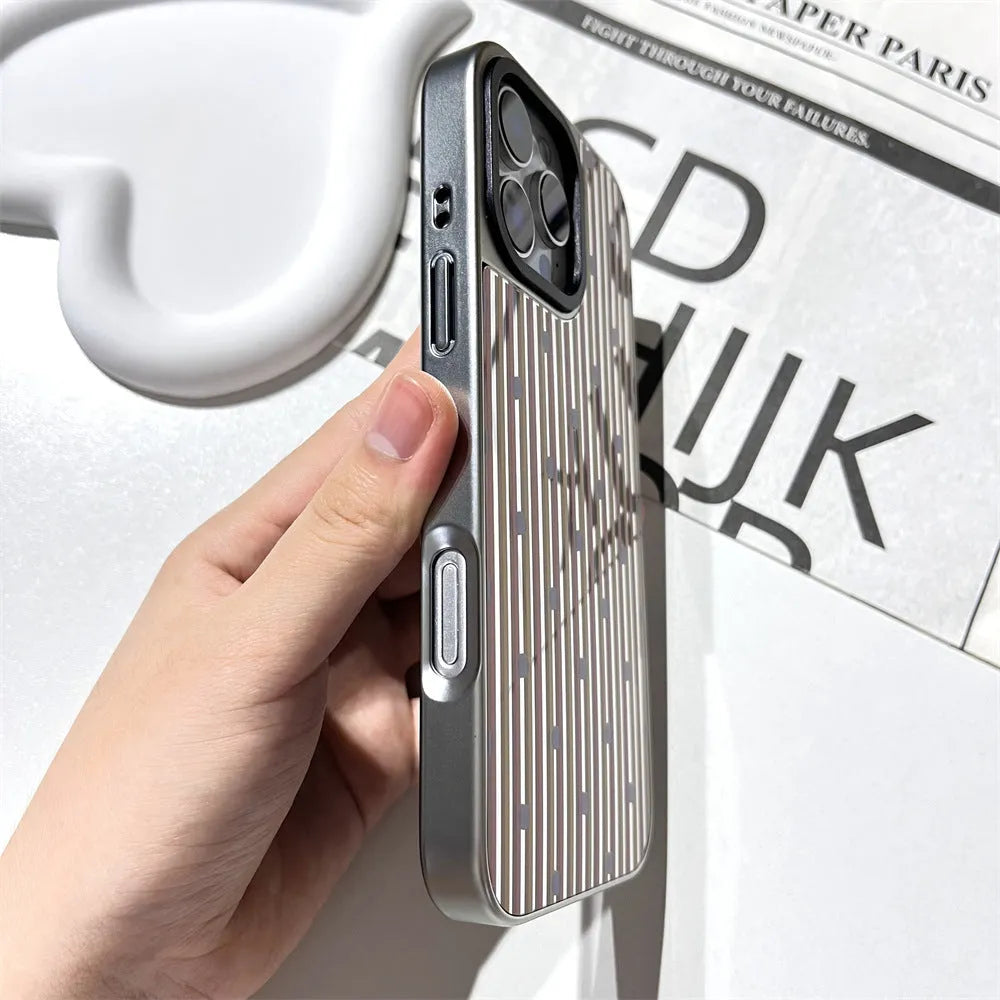 Mirror finish contrast stripe silver edge iPhone case for 12-16 series