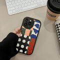 Art colour contrast patchwork TPU phone case in black leather style with fabric stitching for Apple iPhone