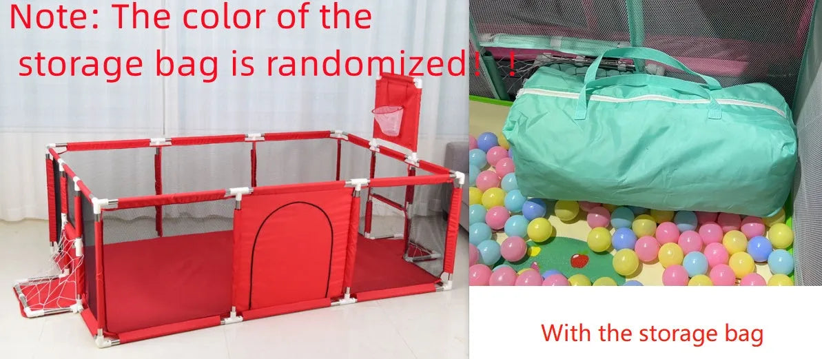 Large blue children's playpen tent with stainless steel frame and Oxford cloth walls set up indoors.