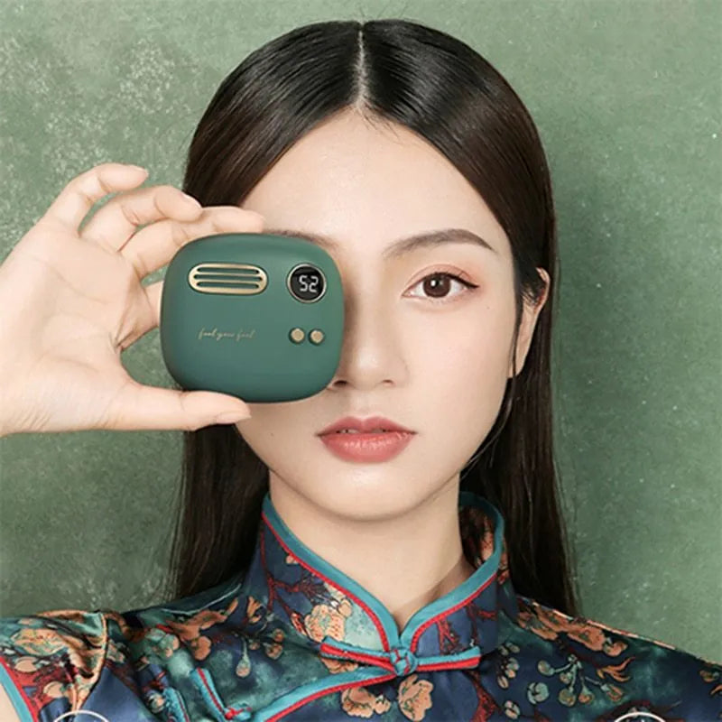 2-in-1 retro hand warmer and power bank with digital temperature display, 5000mAh, in purple