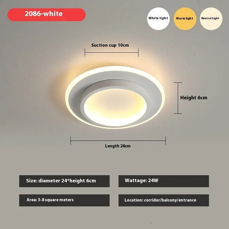 Round white LED ceiling light, 24cm diameter, with tricolour option for indoor hallway or aisle