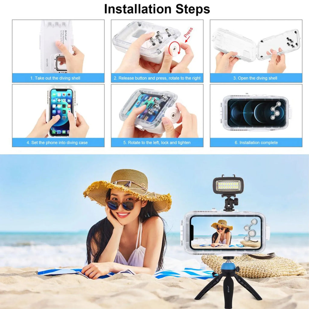 White waterproof diving phone case for iPhone 12 and 13 series, 40 metre depth rating