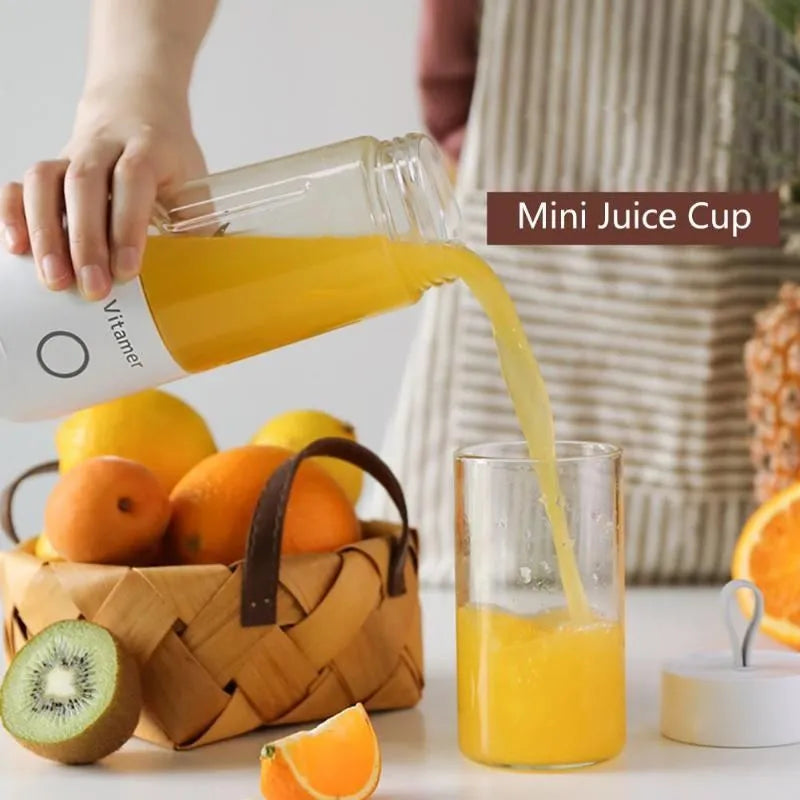 White portable USB blender juicer with 350ml Tritan cup and silicone lifting ring