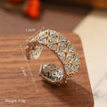 Natural stone geometric ring with quadrilateral motif on electroplated alloy base in retro style