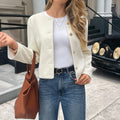 Women's apricot solid colour long sleeve cardigan shirt jacket in polyester, sizes S M L XL