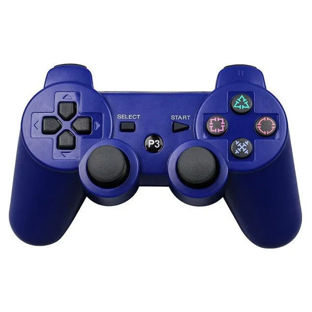 PS3 Bluetooth wireless game handle in black with button layout and USB port