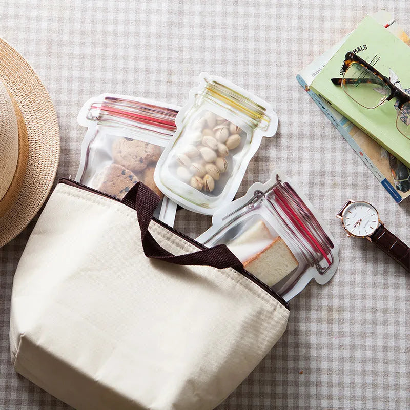 Reusable PE plastic self-sealing snack storage bag with zipper, 1L capacity, for biscuits and nuts
