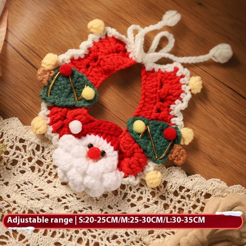 Christmas pet scarf wool accessory for dogs cats in festive patterns snowflake Santa Claus lucky deer
