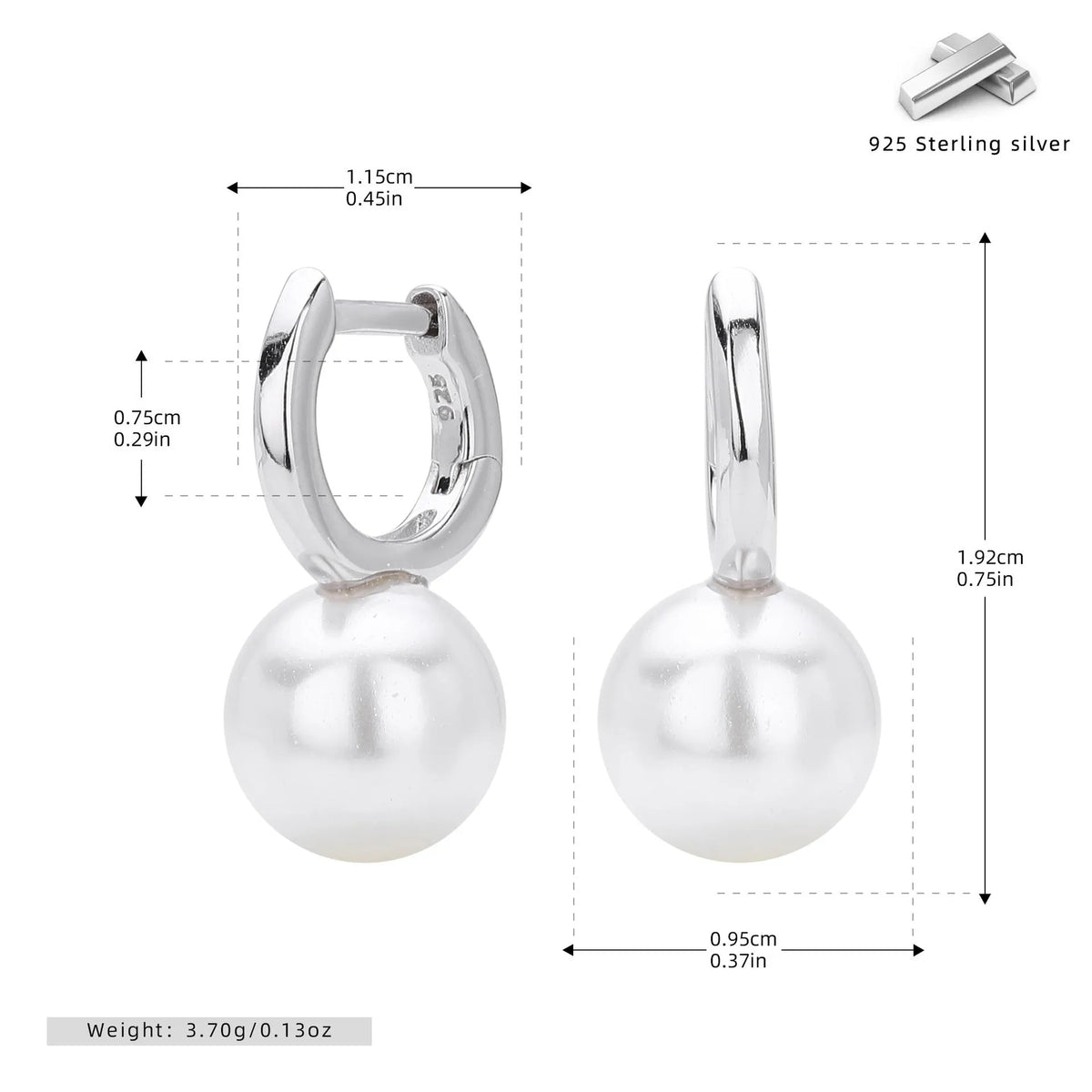 Sterling silver 925 fairy pearl earrings geometric shape gold platinum electroplated women