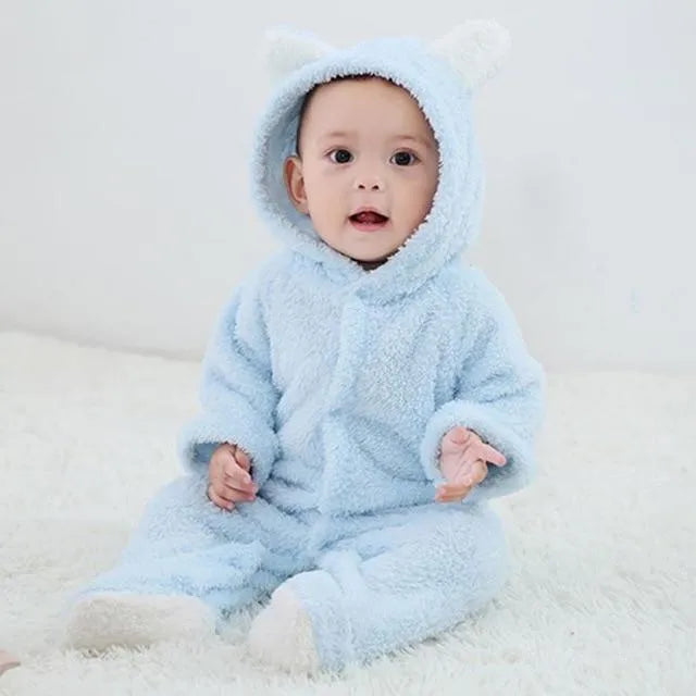 Unisex baby romper winter cotton blend pullover O-neck in brown for infant 0-12 months